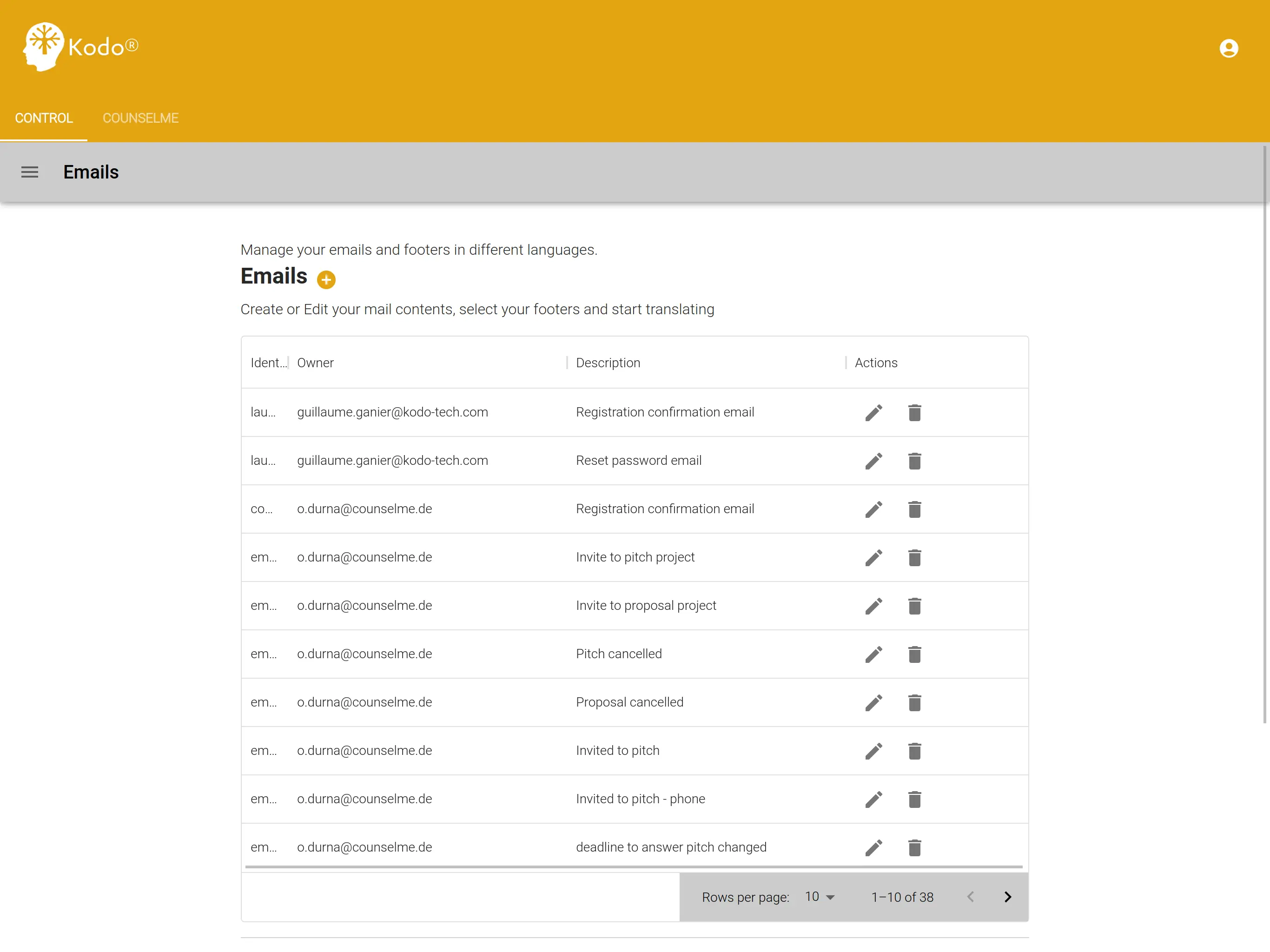 Define your mails, footers, and implement your localized templates